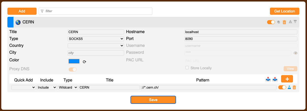 Create proxy profile