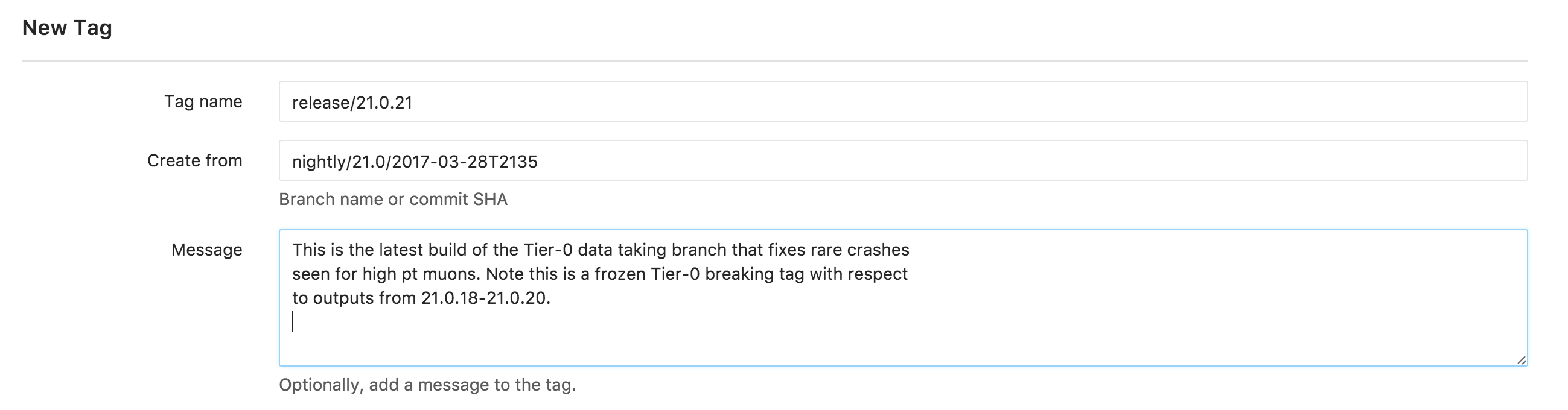 Creating a new tag in GitLab